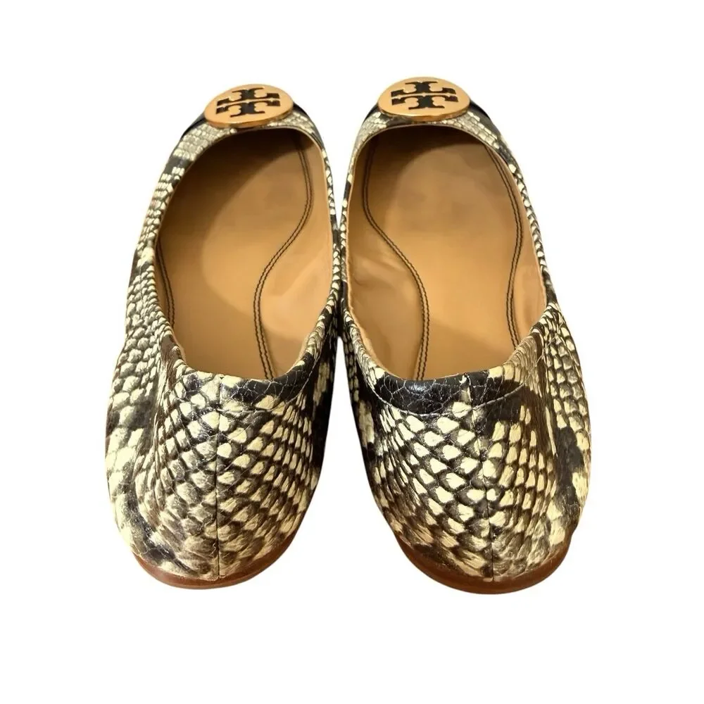 Tory Burch Ballet Flats Womens Sz 8 Cap Toe Minnie Snake Skin Print